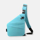 Blaue Umhängetasche, modernes Design, verstellbarer Gurt, ideal für Reisen und Alltag.