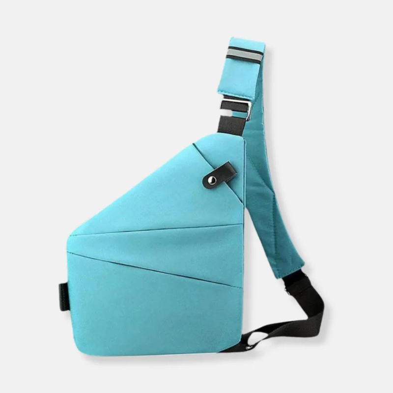 Blaue Umhängetasche, modernes Design, verstellbarer Gurt, ideal für Reisen und Alltag.