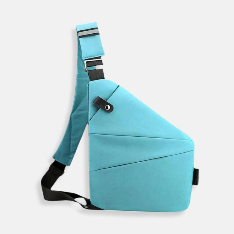 Blaue Umhängetasche, wasserabweisend, modernes Design, verstellbarer Gurt, für Reisen.