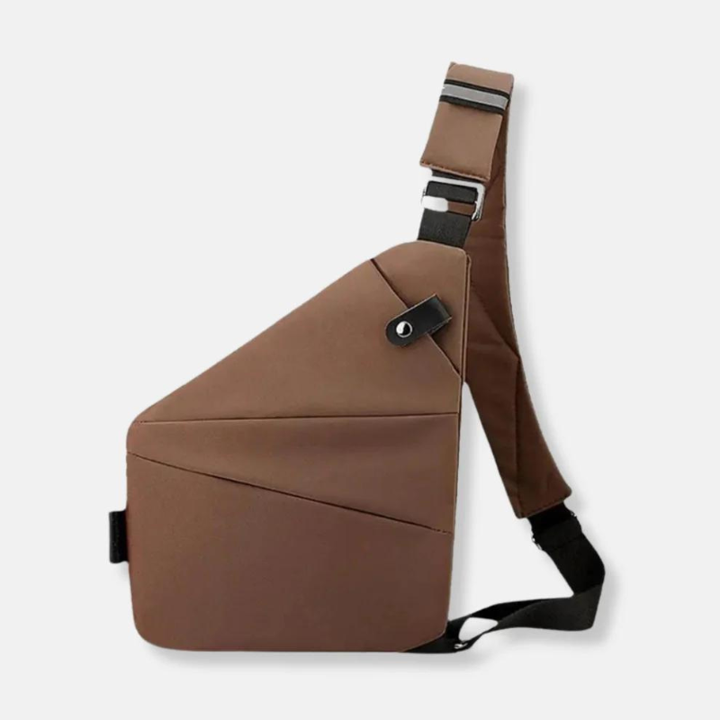 Braune Umhängetasche, modern, wasserabweisend, verstellbarer Gurt, Unisex-Design.