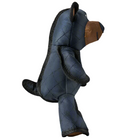 Plüschbär in dunkelblauem, gestepptem Stoff, seitliche Ansicht. Kuscheltier, Kinderzimmer-Deko, hochwertiges Design, Geschenkidee.
