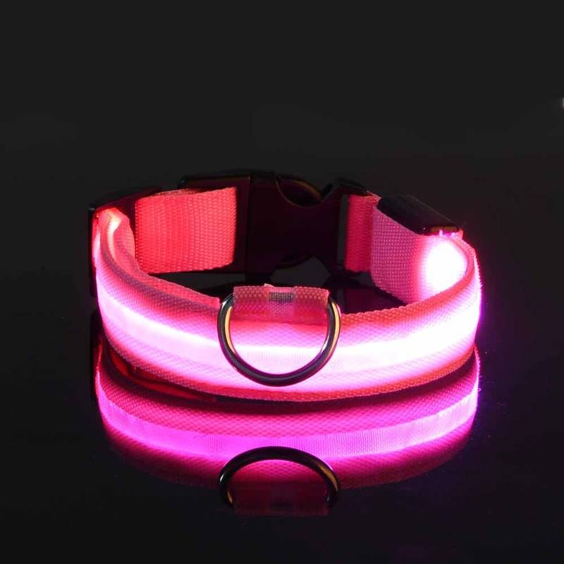 Leuchtendes LED-Hundehalsband in Pink, verstellbar und wetterfest. Ideal für Sicherheit bei Nachtspaziergängen. Hundezubehör, LED-Halsband.