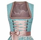 Elegantes blaues Dirndl mit Schnürung und Spitzenbesatz, ideal für Oktoberfest. Traditionelle Trachtenmode, hochwertig verarbeitet.