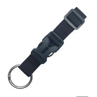 Schwarzer Nylon-Schlüsselanhänger mit Schnalle und Metallring, langlebig und vielseitig einsetzbar.