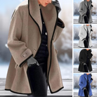 Retro-Wollmantel mit Print, Damenmode, eleganter Stil, Herbst/Winter, beige, schwarz, blau, vielseitig, warm, modisch, hochwertig.