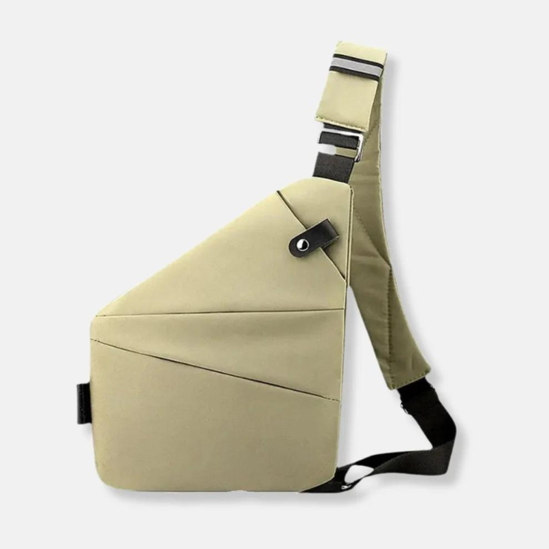 Beige Umhängetasche, modernes Design, verstellbarer Gurt, ideal für Alltag und Reisen.