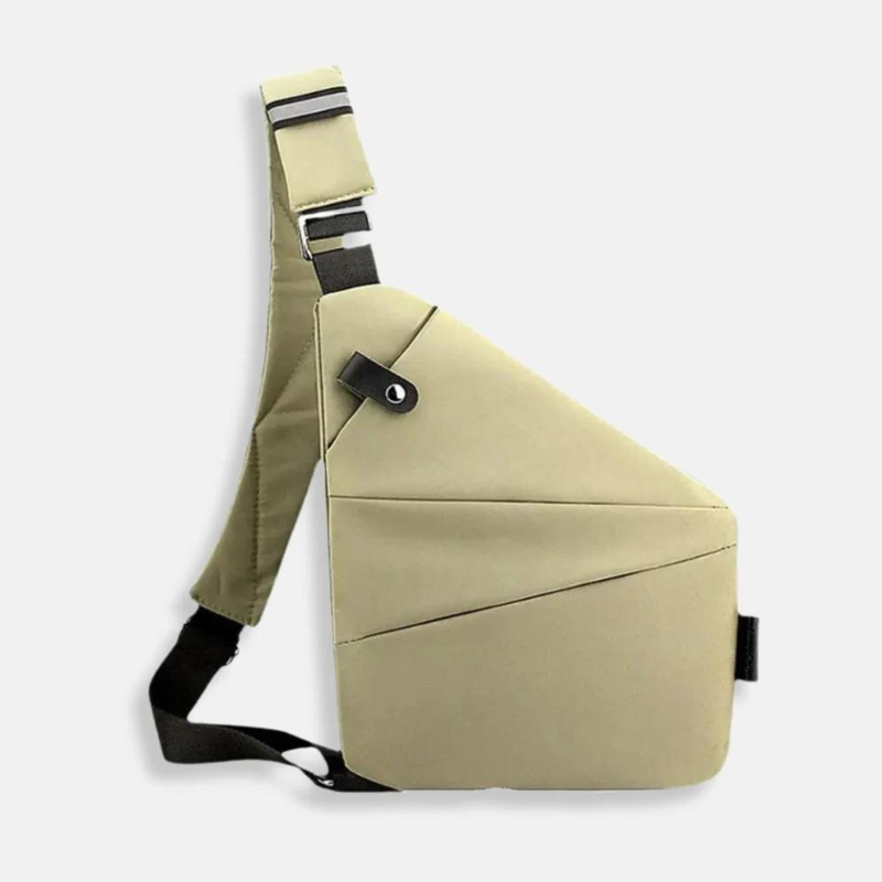 Beige Umhängetasche aus Stoff, modern, verstellbarer Riemen, stilvoll, funktional, Unisex.