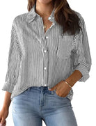 Gestreifte Damenbluse mit langen Ärmeln, Knopfleiste und klassischem Kragen. Perfekt für Casual-Looks. Hochwertige Baumwollmischung.