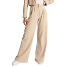 Damen-Cargohose, Sommer, weites Bein, hohe Taille, maßgeschneidert, Knopfverschluss, beige. Perfekt für stilvolle und bequeme Outfits.