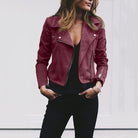 Damen Bikerjacke in Bordeaux, Reißverschluss, tailliert, modisch, ideal für Frühling und Herbst. Perfekt für trendige Outfits und Streetstyle.
