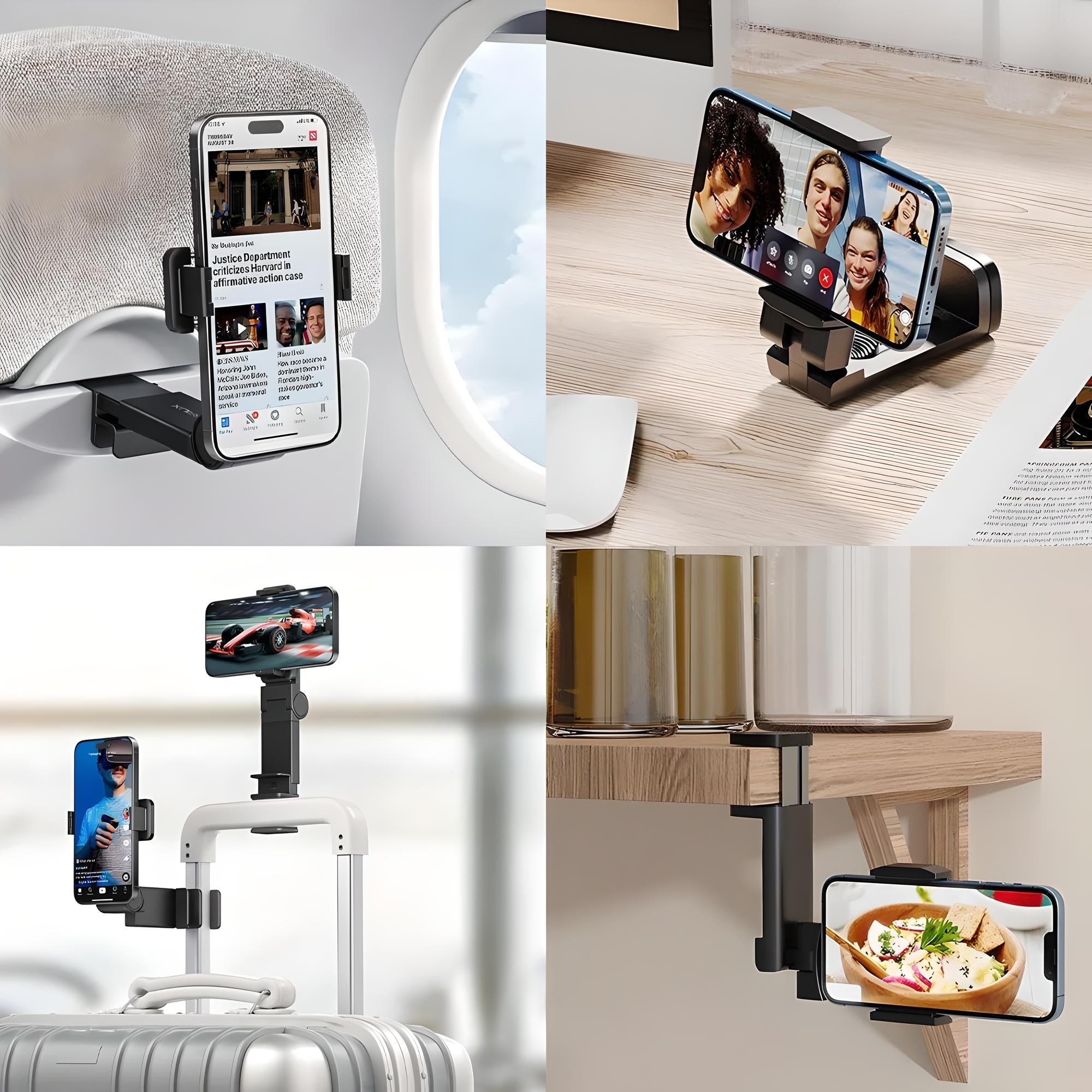Smartphone-Halterung, verstellbar, schwarz, für Reisen, Büro, Tisch, Koffer, vielseitig einsetzbar.