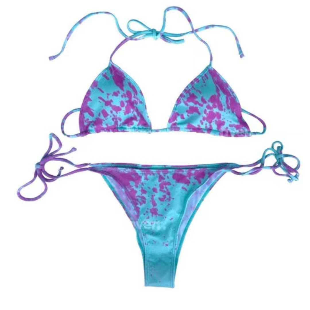 Damen Bikini Set, türkis-lila, Triangel, Bademode, Sommer, Strand, modisch, Zweiteiler.