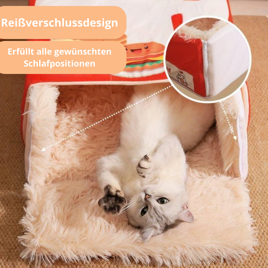 Beheiztes Katzenbett mit Reißverschlussdesign, ideal für alle Schlafpositionen. Komfortable, warme Schlafhöhle für Katzen. Perfekt für kalte Tage.