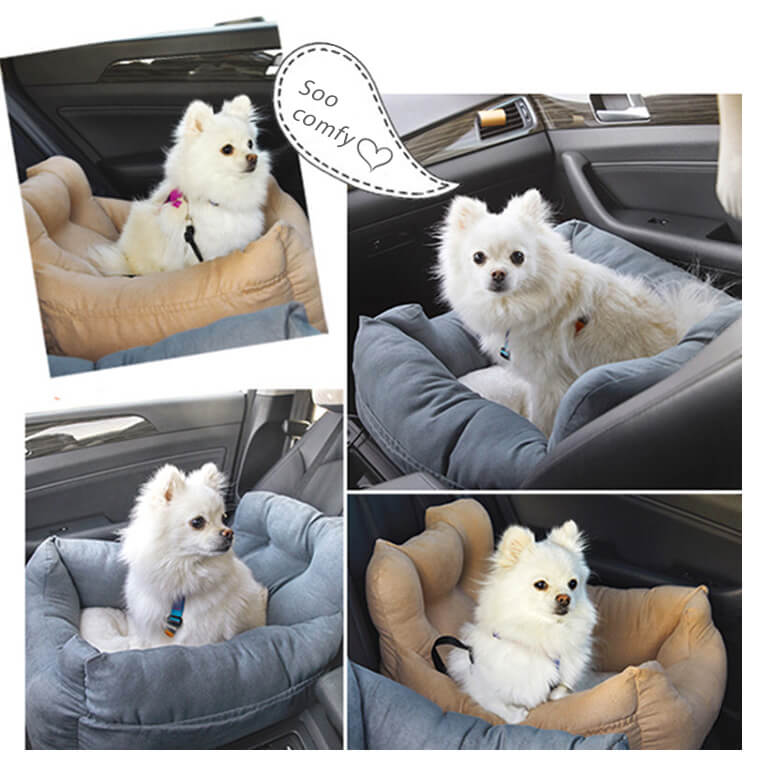 Hundeautositz für kleine Hunde, bequem und sicher, ideal für Reisen im Auto. Hochwertiges Material, einfache Installation, waschbar.