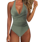 Damen Badeanzug, einteilig, bauchkontrollierend, sexy Halter-Design, hoch tailliert, ideal für Strandmode und Sommertrends.