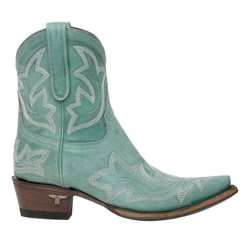 Damen Cowboy-Stiefelette in Türkis, Schlangenleder-Optik, hoher Absatz, Westernstil, ideal für Herbst/Winter. Modische Cowgirl-Boots.