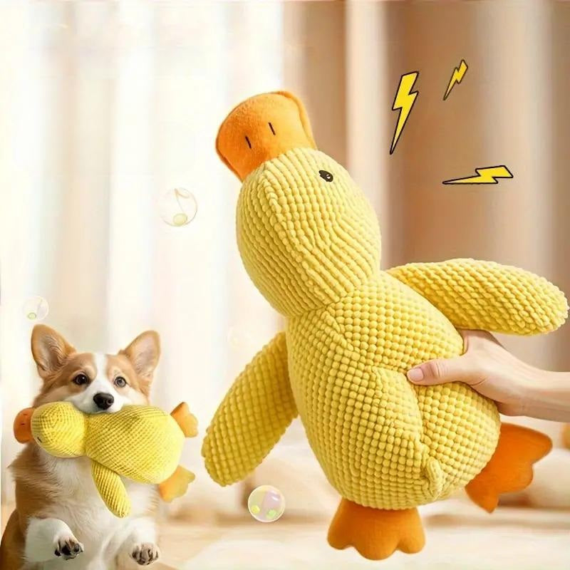 Gelbes Plüsch-Entenspielzeug für Hunde, ideal für interaktives Spielen. Weiches Material, langlebig, perfekt für Haustiere. Hundespielzeug Ente.