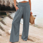 Weite Damenhose aus Baumwolle und Leinen, ideal für Frühling und Sommer. Perfekt für Büro und Freizeit. Elegantes, lässiges Design.