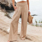 Damenhose aus Baumwolle und Leinen, weit geschnitten, ideal für Frühling und Sommer. Perfekt für Büro und Freizeit. Eleganter, lässiger Stil.