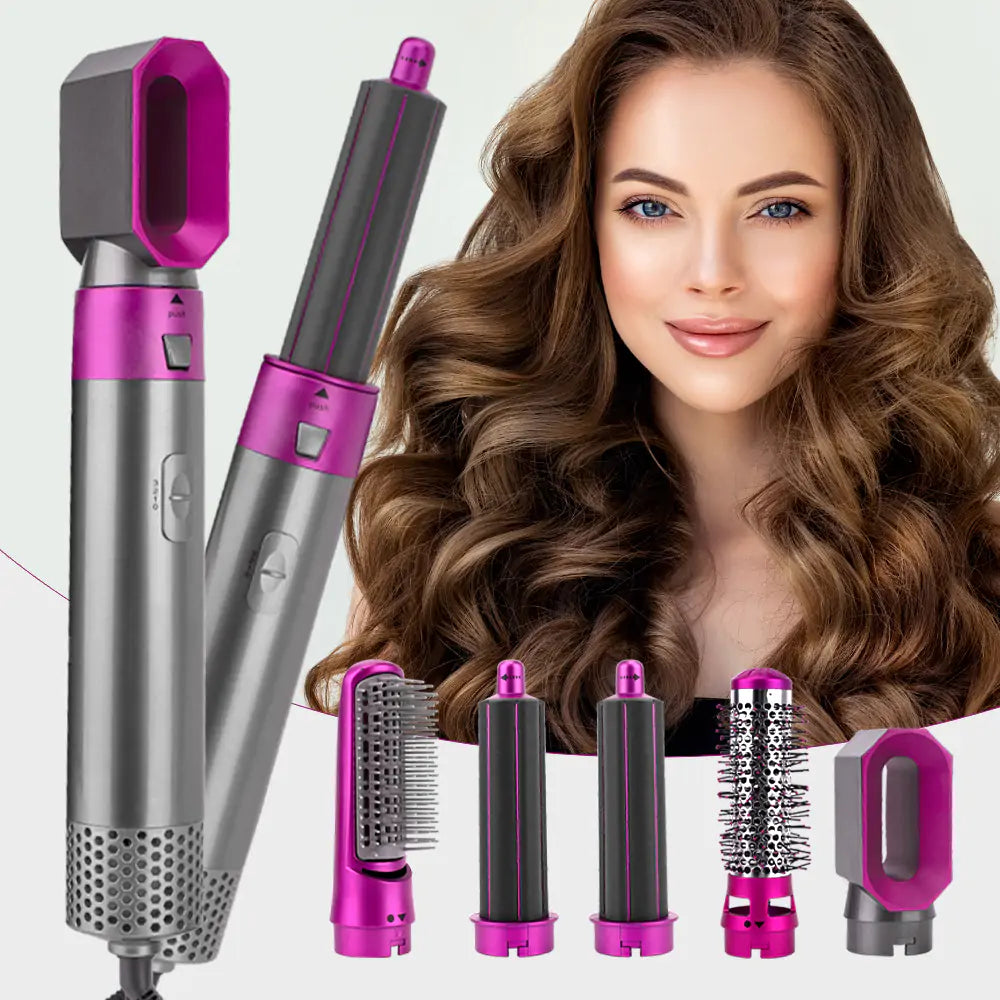 Multifunktionaler Haarstyler mit verschiedenen Aufsätzen, ideal für Locken, Glätten und Volumen. Perfekt für vielseitiges Haarstyling.