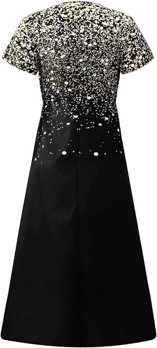 Schwarzes Maxikleid mit goldenen Pailletten, elegantes Abendkleid, festliche Damenmode.