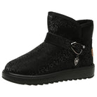 Damen-Snowboots, schwarz, glänzend, wasserdicht, rutschfest, mit Schnalle, warm gefüttert, ideal für Winter 2023. Perfekt für kalte Tage.