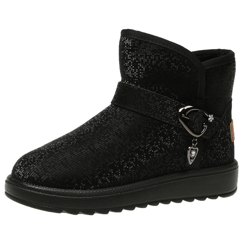 Damen-Snowboots, schwarz, glänzend, wasserdicht, rutschfest, mit Schnalle, warm gefüttert, ideal für Winter 2023. Perfekt für kalte Tage.