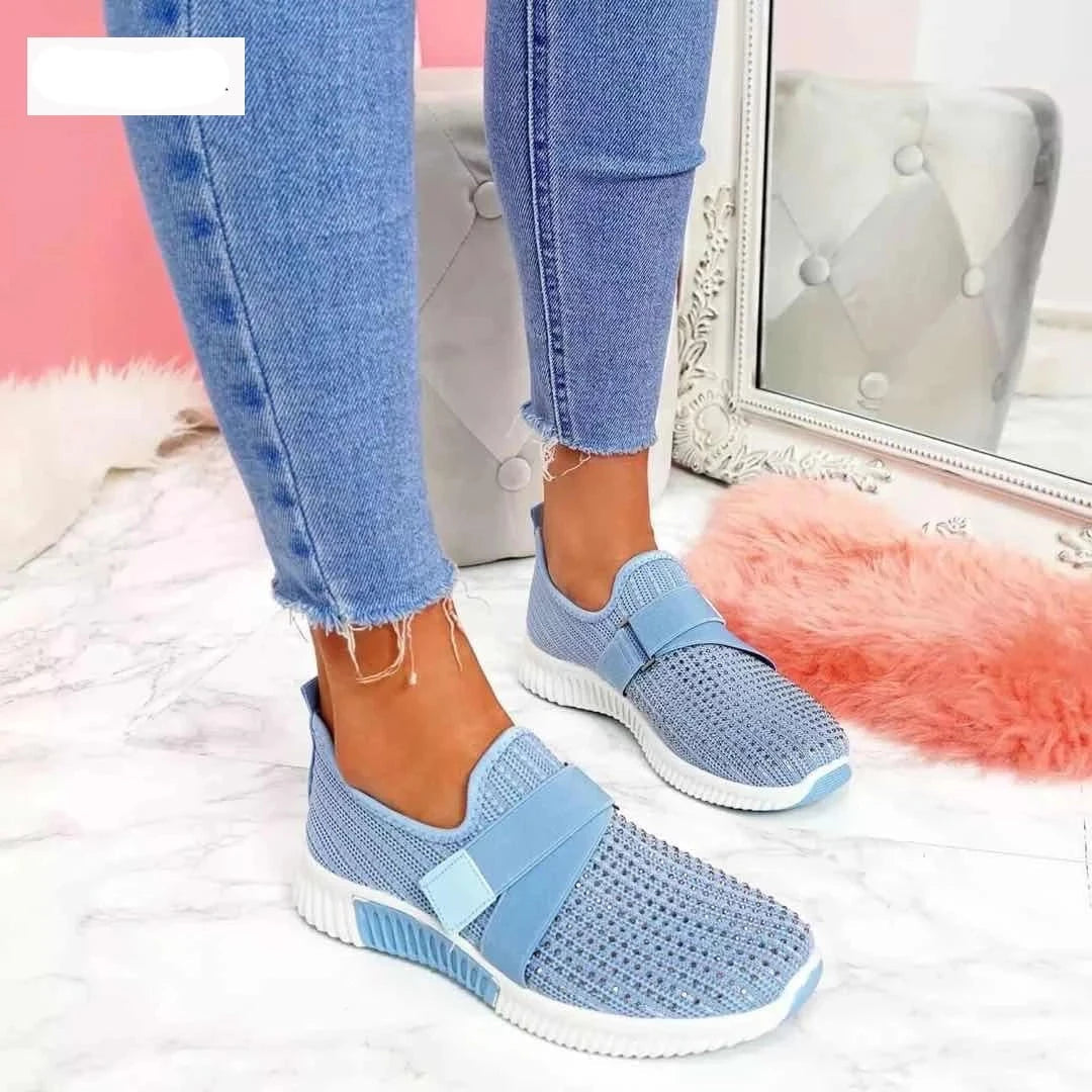 Damen Sneaker Blau, atmungsaktiv, Strickmaterial, modisch, bequem, für Freizeit und Sport.