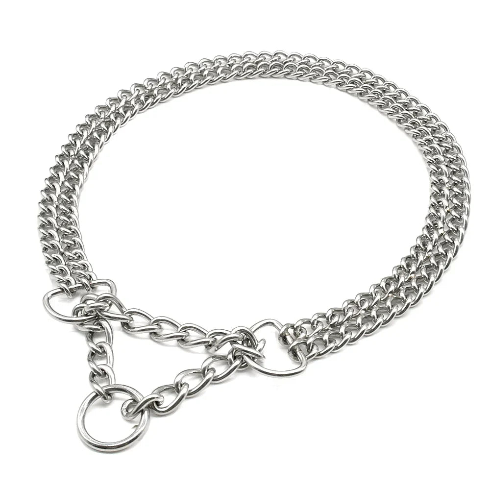 Doppelte Hundehalskette aus Edelstahl, silber, robust, für große Hunde, langlebig.