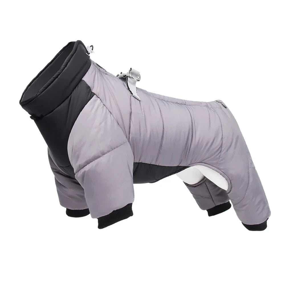 Wasserdichter Hundemantel, grau-schwarz, warm gefüttert, ideal für kalte Wintertage. Perfekt für kleine bis mittelgroße Hunde.