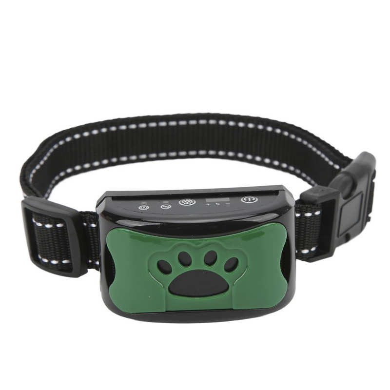 Grünes Anti-Bell-Halsband für Hunde, verstellbar, mit Pfotenmotiv, schwarz-grün.
