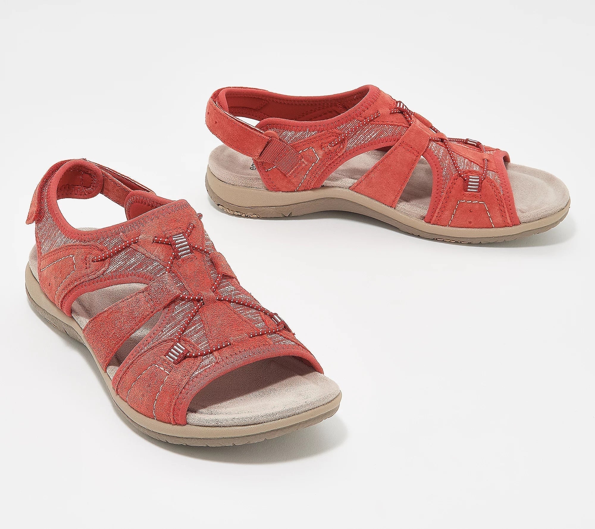 Rote Damen-Sandalen mit Klettverschluss, bequemem Fußbett und rutschfester Sohle. Perfekt für Sommer, Outdoor und Freizeitaktivitäten.