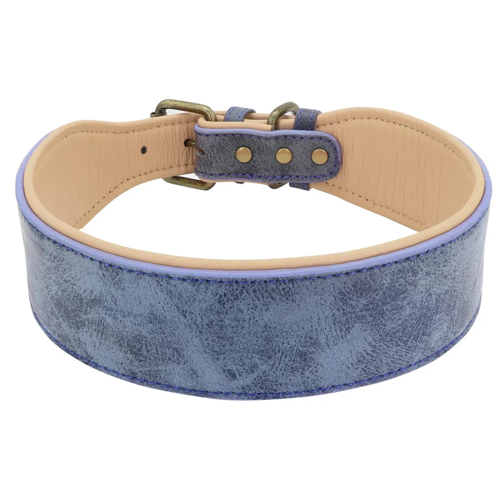 Blaues Lederhalsband mit Schnalle, robust, für Hunde, verstellbar, hochwertig.