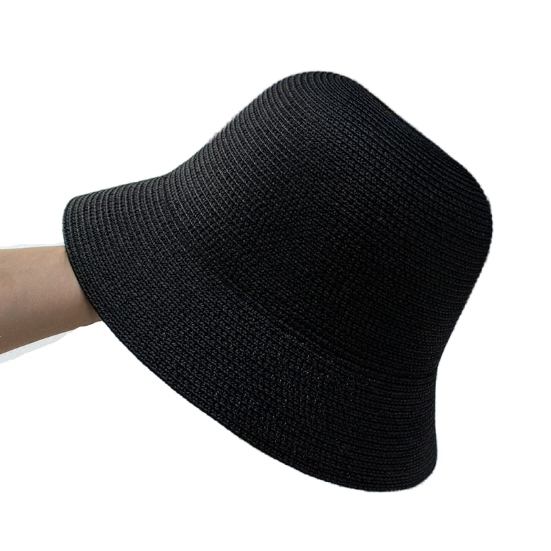 Schwarzer Strick-Bucket-Hut, modisch, unisex, Sommeraccessoire, Freizeitkleidung.