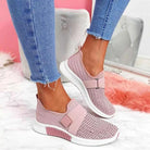 Damen Sneaker rosa, atmungsaktiv, Strickmaterial, elastischer Riemen, modisch, bequem