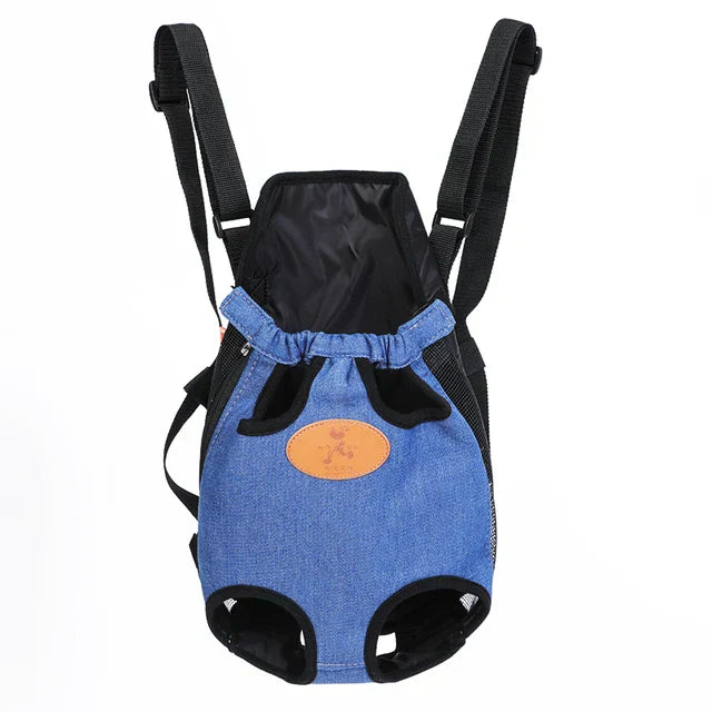 Blauer Hundeträger-Rucksack, atmungsaktiv, Mesh, Outdoor-Reise, verstellbare Gurte.