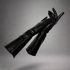 Schwarze Lederhandschuhe, elegant und stilvoll, ideal für Herbst- und Wintermode. Hochwertiges Accessoire für Damen, zeitloses Design.