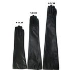 Damen-Lederhandschuhe in Schwarz, erhältlich in 40cm, 50cm und 60cm Länge. Elegante, lange Handschuhe für stilvolle Wintermode.
