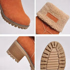 Damen-Winterstiefel aus Wildleder mit warmem Futter, rutschfester Sohle und Blockabsatz. Perfekt für kalte Tage und modische Outfits.
