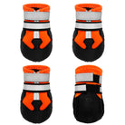 Wasserdichte Hundeschuhe, rutschfest, reflektierend, orange-schwarz, ideal für Outdoor-Aktivitäten, Schutz vor Verletzungen und Kälte.