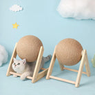 Katzenkratzbaum aus Holz mit Sisalball, modernes Design, Spielzeug für Katzen, beige.