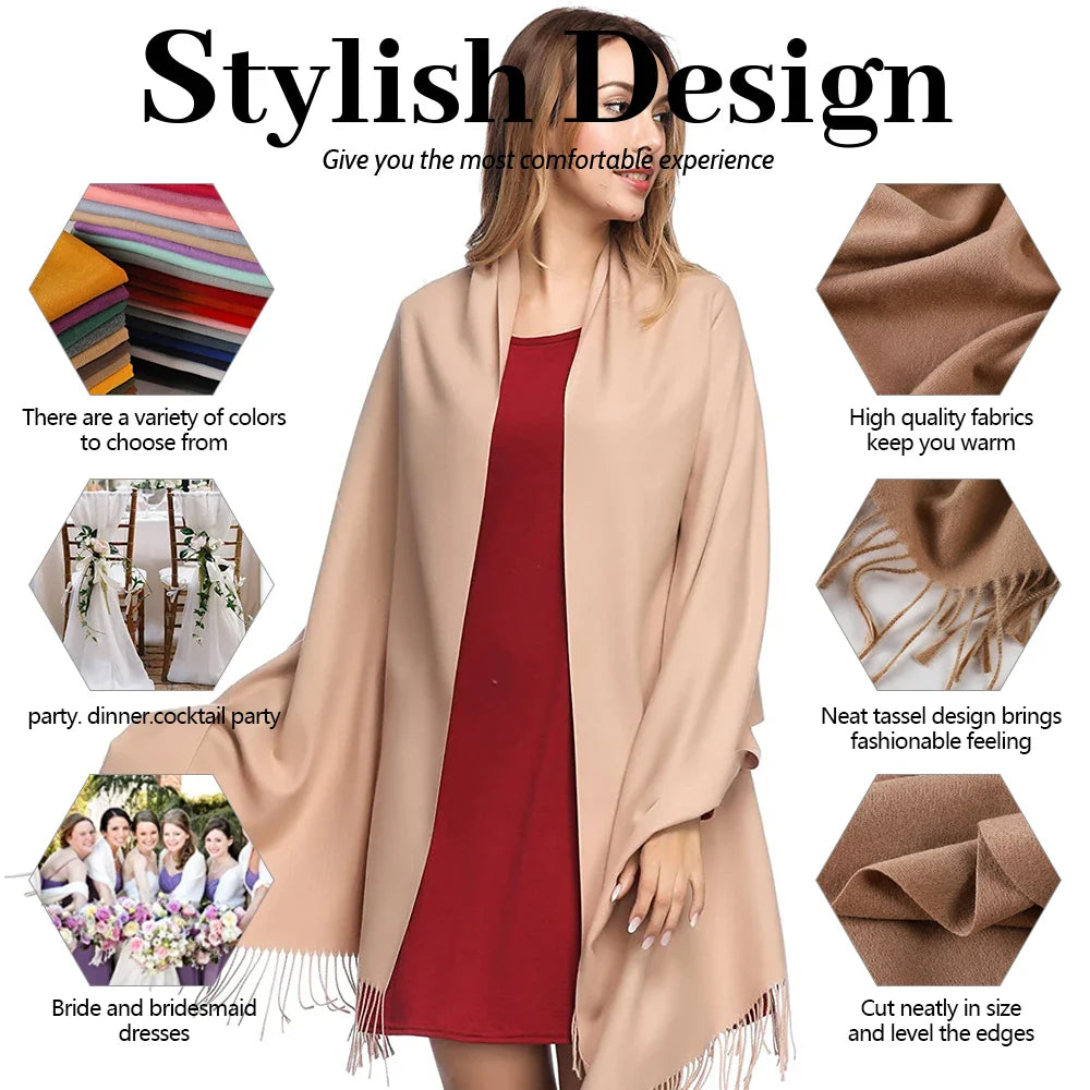 Eleganter Damen-Schal in Beige, ideal für Partys und Hochzeiten. Hochwertige Stoffe, modische Fransen, vielseitige Farboptionen.