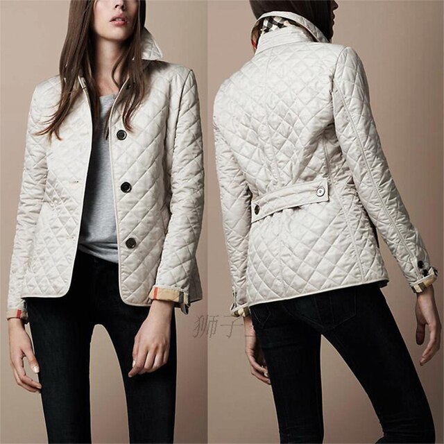 Damen-Steppjacke in Beige, Herbst-Winter-Mode, Reverskragen, schlankes Design, Baumwolle, elegant und vielseitig, ideal für kühle Tage.