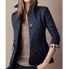 Damenjacke Herbst/Winter, gesteppter Blazer, dunkelblau, Reverskragen, modisch, elegant, Baumwolle, Slim Fit, zeitloser Stil, vielseitig.