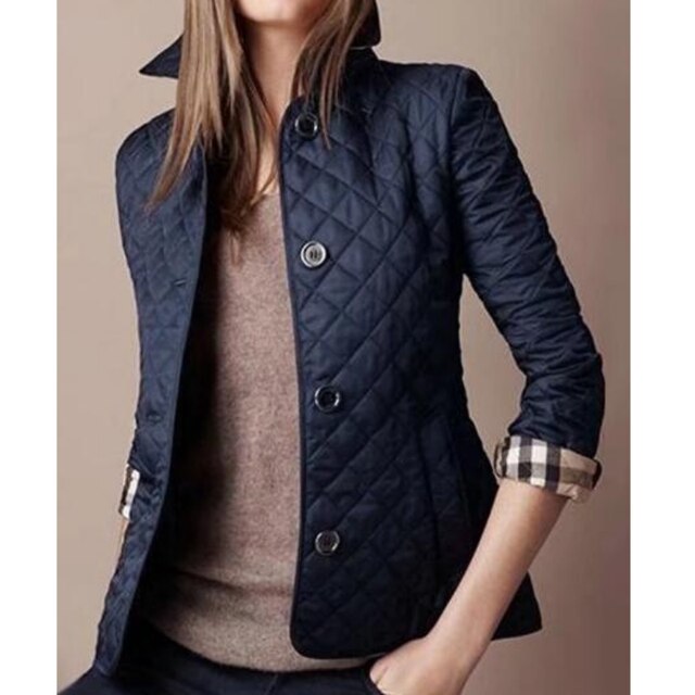 Damenjacke Herbst/Winter, gesteppter Blazer, dunkelblau, Reverskragen, modisch, elegant, Baumwolle, Slim Fit, zeitloser Stil, vielseitig.
