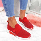 Rote Damen-Sneaker mit Klettverschluss, rutschfeste Sohle, bequemes Design, ideal für verbesserte Laufhaltung und modischen Look.