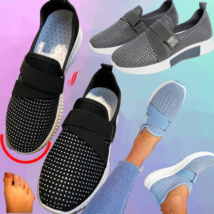 Damen Slip-On Sneaker mit Klettverschluss, verbessert die Körperhaltung, bequem und stilvoll, ideal für Alltag und Freizeit.