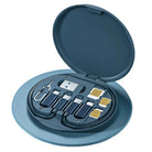 Rundes Adapter-Set in Blau, USB-C, Micro-USB, SIM-Karten, kompakt, tragbar, multifunktional.