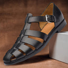 Schwarze Ledersandalen für Herren, römischer Stil, mit Schnalle, modisch und bequem.