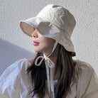 Damen Fischerhut mit Kordelzug, leicht und winddicht, idealer Sonnenschutz. Modischer koreanischer Stil, perfekt für Blogger und Outdoor-Aktivitäten.